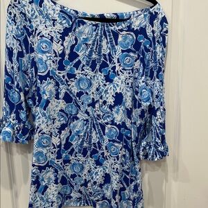 Lilly Pulitzer Blue and White Floral Top
